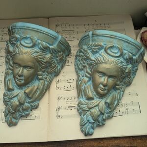 Pair Of Vintage Decorative Wall Planters with Goddess Face Design
